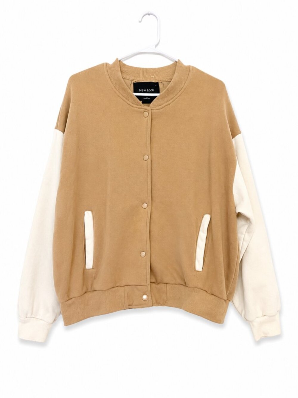 New Look Tan & White Soft Bomber Jacket Women's XL